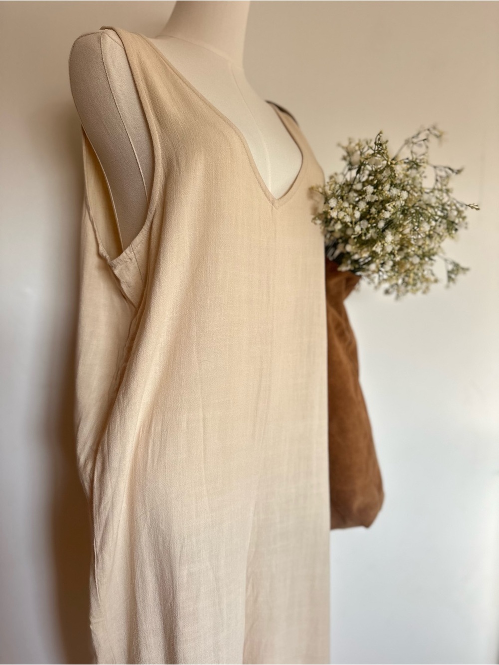 Coastal Cottage Linen Blend V-Neck Wide Leg Jumpsuit Butter Yellow Crème Size S